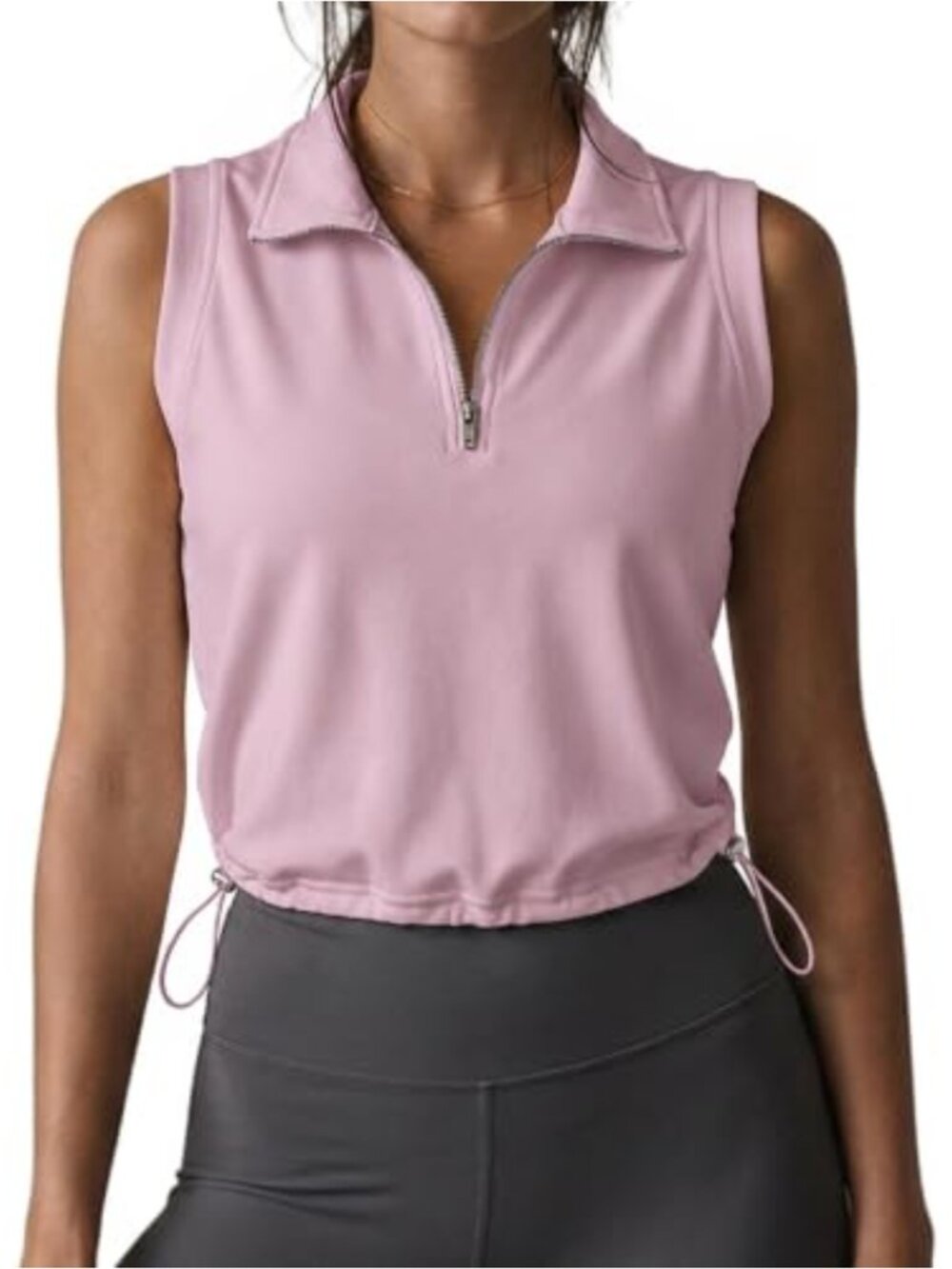 Cropped Half Zip Collared Sleeveless Tank Top